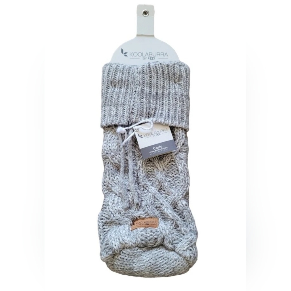 Koolaburra By Ugg Carla Light Gray Cable Knit Wine Bottle Holder New